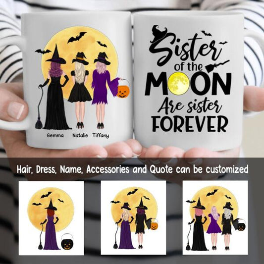 Sisters Witches Halloween Personalized Coffee Mug - Hair, Dress, Name, Accessories and Quote can be customized
