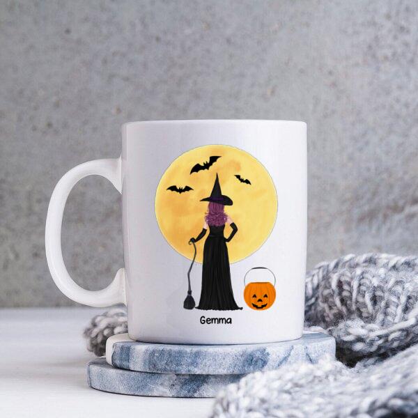 Sisters Witches Halloween Personalized Coffee Mug - Hair, Dress, Name, Accessories and Quote can be customized