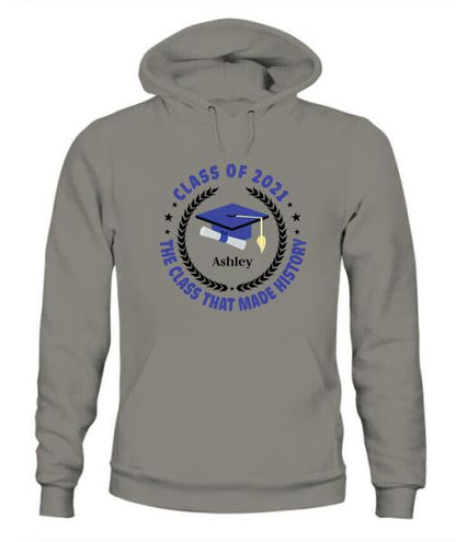 Class Of History Year Personalized Graphic Apparel - Year, Quote Color And Name can be customized