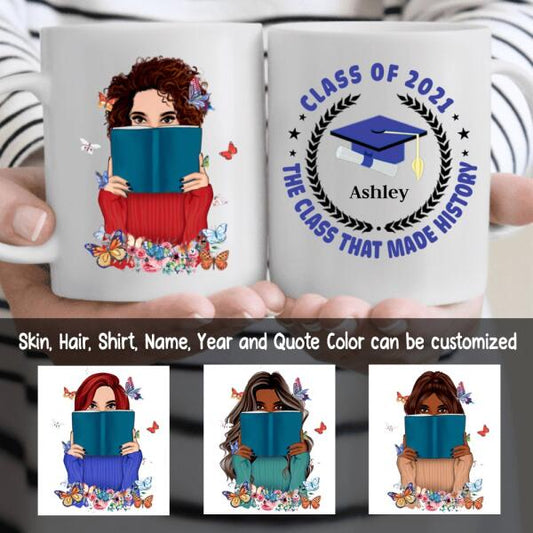 Class Of History Year Personalized Coffee Mug - Skin, Hair, Shirt, Name, Year and Quote Color can be customized