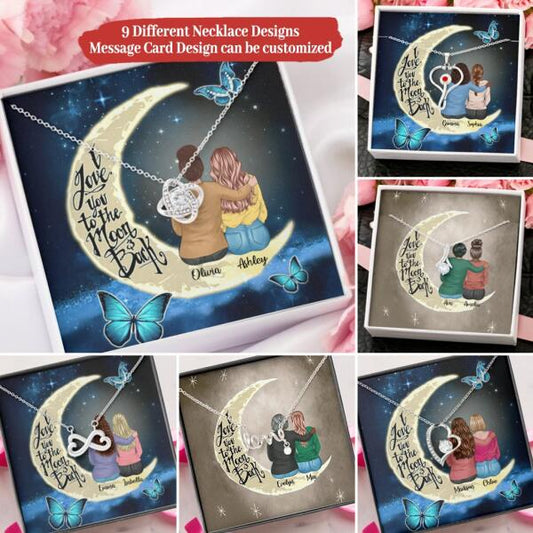 To My Daughter Moon With Personalized Message Card (9 Necklace Designs) - Name, Skin, Hair, Clothes and Background can be customized