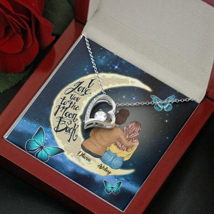 To My Daughter Moon With Personalized Message Card (9 Necklace Designs) - Name, Skin, Hair, Clothes and Background can be customized