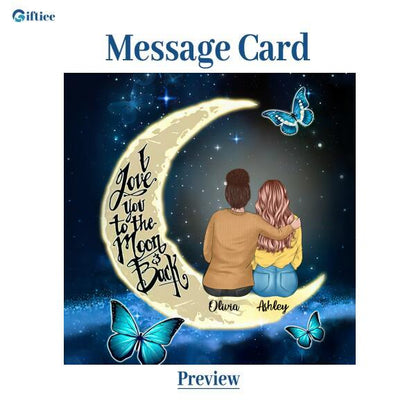 To My Daughter Moon With Personalized Message Card (9 Necklace Designs) - Name, Skin, Hair, Clothes and Background can be customized