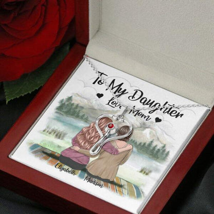 To My Daughter From Mom With Personalized Message Card (9 Necklace Designs) - Name, Skin, Hair, Clothes and Background can be customized