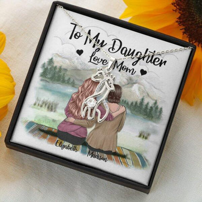 To My Daughter From Mom With Personalized Message Card (9 Necklace Designs) - Name, Skin, Hair, Clothes and Background can be customized