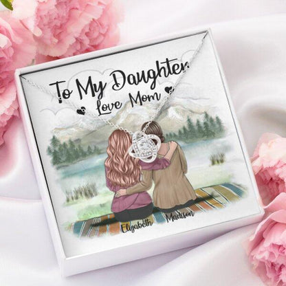 To My Daughter From Mom With Personalized Message Card (9 Necklace Designs) - Name, Skin, Hair, Clothes and Background can be customized