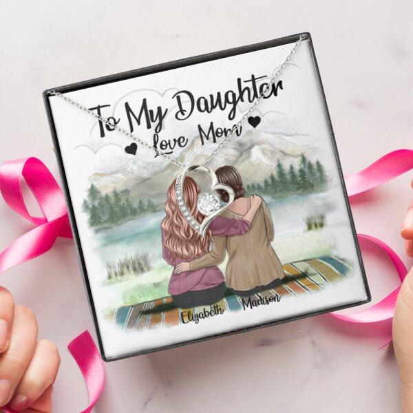 To My Daughter From Mom With Personalized Message Card (9 Necklace Designs) - Name, Skin, Hair, Clothes and Background can be customized