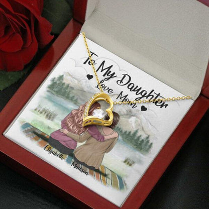 To My Daughter From Mom With Personalized Message Card (9 Necklace Designs) - Name, Skin, Hair, Clothes and Background can be customized