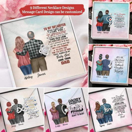 To My Daughter From Dad With Personalized Message Card (9 Necklace Designs) - Name, Skin, Hair, Clothes, Background and Quote can be customized