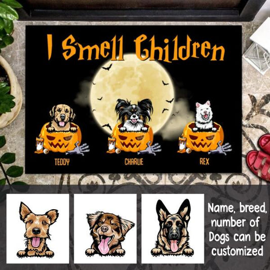 Halloween Dog I Smell Children Personalized Doormat - Dogs and Name can be customized