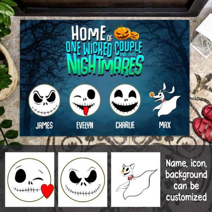 Home of One Wicked Couple And Their Nightmares Personalized Doormat - Icon, Name and Background can be customized