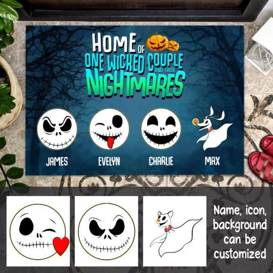 Home of One Wicked Couple And Their Nightmares Personalized Doormat - Icon, Name and Background can be customized