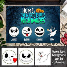 Load image into Gallery viewer, Home of One Wicked Couple And Their Nightmares Personalized Doormat - Icon, Name and Background can be customized

