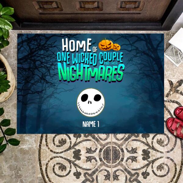 Home of One Wicked Couple And Their Nightmares Personalized Doormat - Icon, Name and Background can be customized