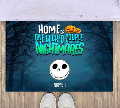 Home of One Wicked Couple And Their Nightmares Personalized Doormat - Icon, Name and Background can be customized