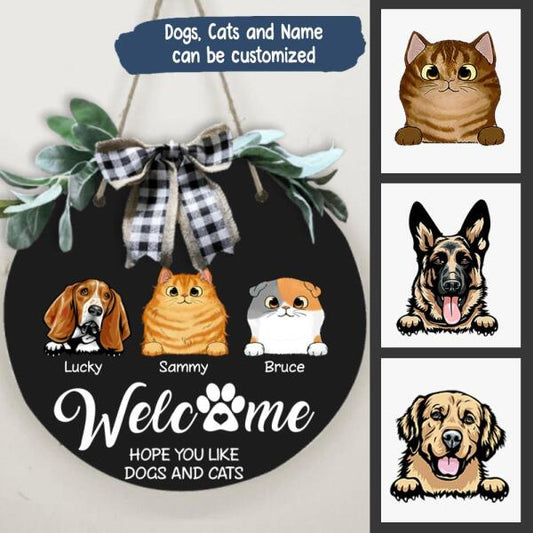 Welcome To Our Home Personalized Door Plate - Dogs, Cats and Name can be customized