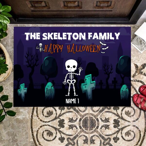 Halloween Skeleton Family Personalized Doormat - Icon, Name, Quote and Background can be customized
