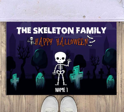 Halloween Skeleton Family Personalized Doormat - Icon, Name, Quote and Background can be customized