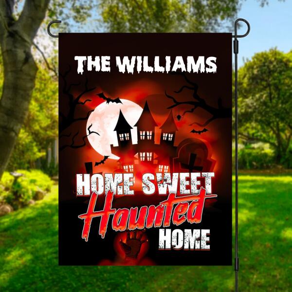 Halloween Home Sweet Haunted Home Personalized Garden Flag - Family Name can be customized