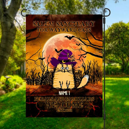 Halloween Fluffy Cat Personalized Garden Flag - Cats and Names can be customized