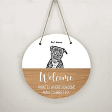 Load image into Gallery viewer, Personalized Peeking Pet Portrait Door Plate - Photos of Your Pets, Names, Background and Quote can be customized
