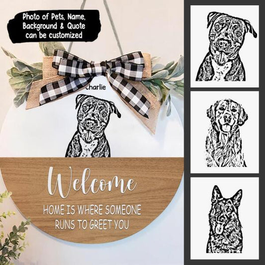 Personalized Peeking Pet Portrait Door Plate - Photos of Your Pets, Names, Background and Quote can be customized