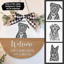 Load image into Gallery viewer, Personalized Peeking Pet Portrait Door Plate - Photos of Your Pets, Names, Background and Quote can be customized
