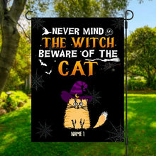 Load image into Gallery viewer, Halloween The Wicked Witch And Her Little Cat Monsters Live Here Personalized Garden Flag - Cats and Names can be customized
