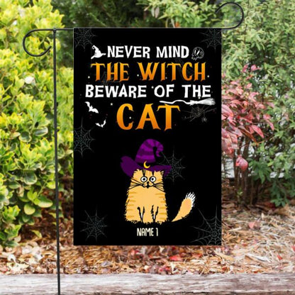 Halloween The Wicked Witch And Her Little Cat Monsters Live Here Personalized Garden Flag - Cats and Names can be customized