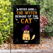 Load image into Gallery viewer, Halloween The Wicked Witch And Her Little Cat Monsters Live Here Personalized Garden Flag - Cats and Names can be customized
