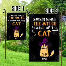 Load image into Gallery viewer, Halloween The Wicked Witch And Her Little Cat Monsters Live Here Personalized Garden Flag - Cats and Names can be customized
