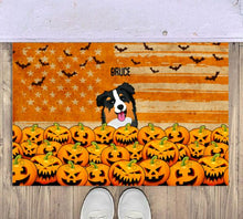 Load image into Gallery viewer, Halloween Dog Pumpkin Personalized Doormat - Dogs and Names can be customized
