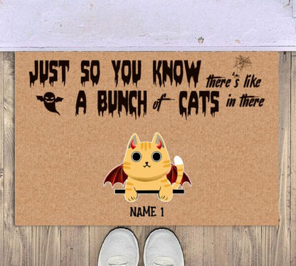 Halloween Fluffy Cat Personalized Doormat - Cat, Name, Quote can be customized