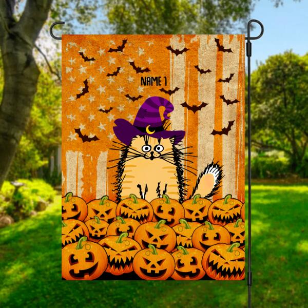 Halloween Cat Pumpkin Personalized Garden Flag - Cats and Names can be customized