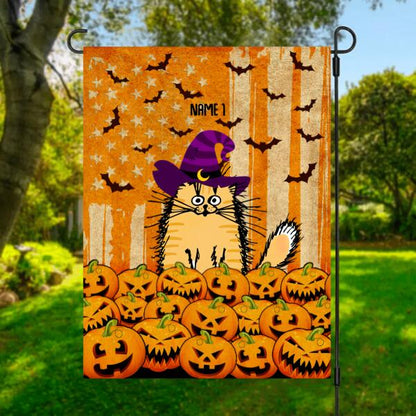 Halloween Cat Pumpkin Personalized Garden Flag - Cats and Names can be customized