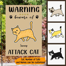 Load image into Gallery viewer, Warning Beware Of Attack Cat Personalized Garden Flag - Cats and Names can be customized

