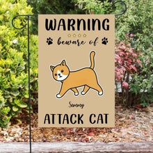 Load image into Gallery viewer, Warning Beware Of Attack Cat Personalized Garden Flag - Cats and Names can be customized
