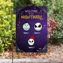 Load image into Gallery viewer, Halloween Welcome To Our Nightmare Personalized Garden Flag - Family Members and Names can be customized
