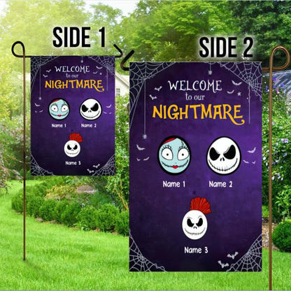 Halloween Welcome To Our Nightmare Personalized Garden Flag - Family Members and Names can be customized