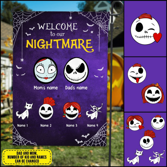 Halloween Welcome To Our Nightmare Personalized Garden Flag - Family Members and Names can be customized