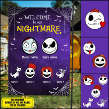 Load image into Gallery viewer, Halloween Welcome To Our Nightmare Personalized Garden Flag - Family Members and Names can be customized
