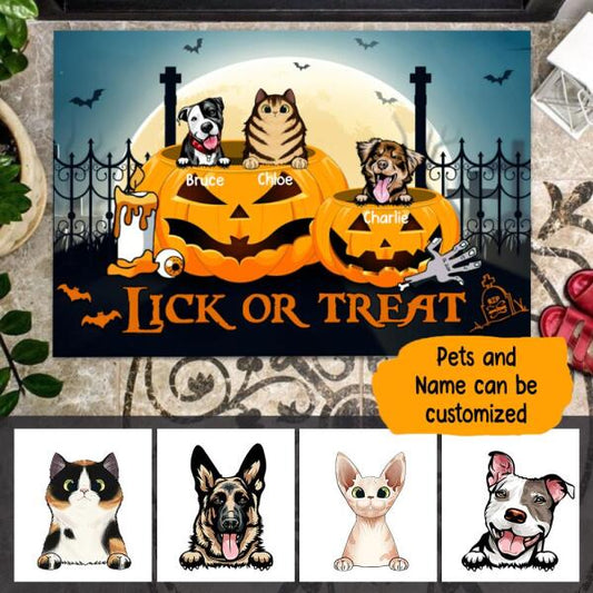 Halloween Pet Lick Or Treat Personalized Doormat - Pets and Names can be customized