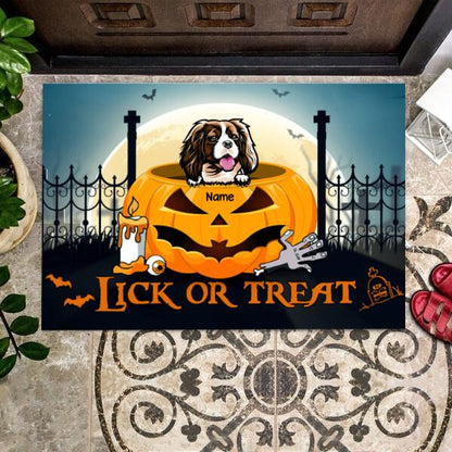 Halloween Pet Lick Or Treat Personalized Doormat - Pets and Names can be customized