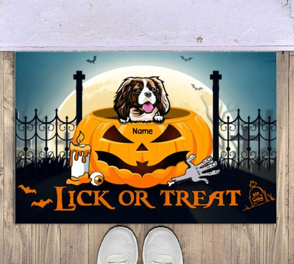 Halloween Pet Lick Or Treat Personalized Doormat - Pets and Names can be customized