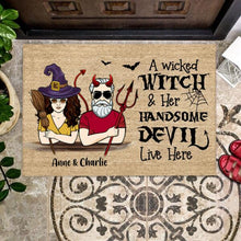 Load image into Gallery viewer, Wicked Witch And Handsome Devil Live Here Halloween Personalized Doormat - Man, Woman, Name can be customized
