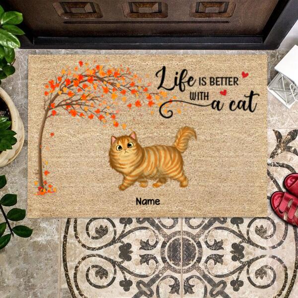 Walking Cat Under The Tree Personalized Doormat - Cat, Number of Cats, Names and Background can be customized