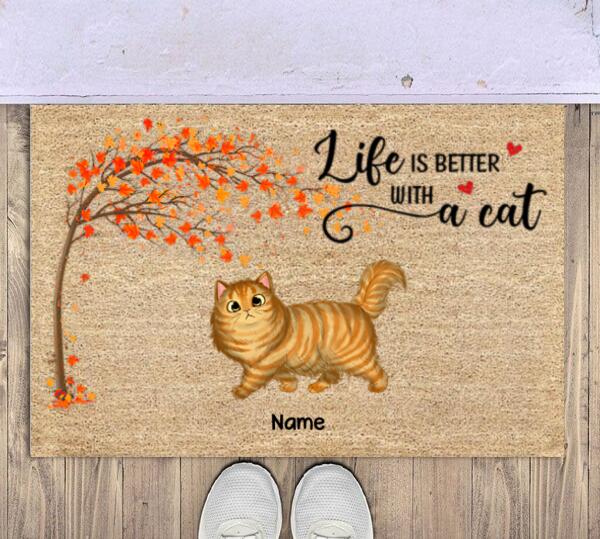 Walking Cat Under The Tree Personalized Doormat - Cat, Number of Cats, Names and Background can be customized