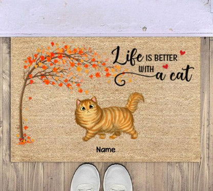 Walking Cat Under The Tree Personalized Doormat - Cat, Number of Cats, Names and Background can be customized