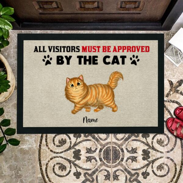 All Visitors Must Be Approved By Cats Personalized Doormat - Cat, Number of Cats, Names and Background can be customized