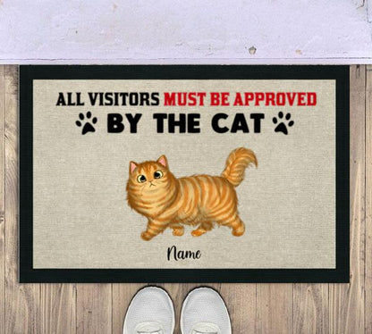 All Visitors Must Be Approved By Cats Personalized Doormat - Cat, Number of Cats, Names and Background can be customized